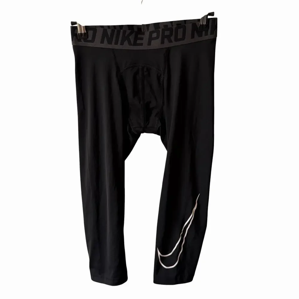 Nike Pro Youth Boys Size Large Compression 3/4 Tights Black Logo Dri-Fit Active